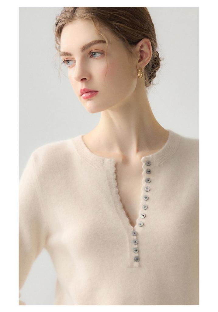 Lekasha Women's 100% Pure Cashmere V-Neck Long-Sleeve Autumn/Winter Base Layer Top