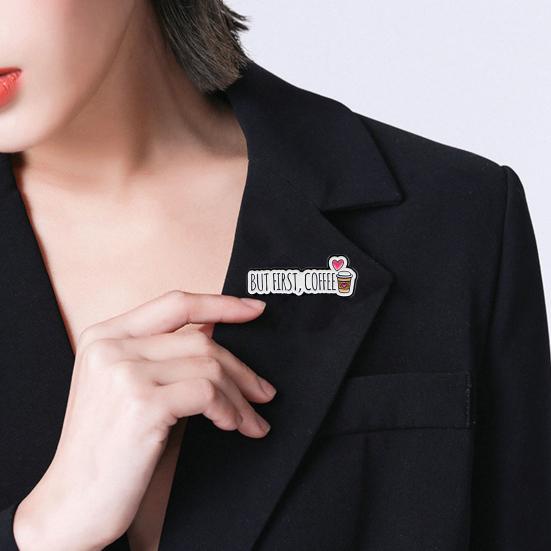 Brooch Pin, Coffee Slogan Design Brooch, Thickened Zinc Alloy Badge, Enamel Paint Stable Buckle Pins for Clothes Hats
