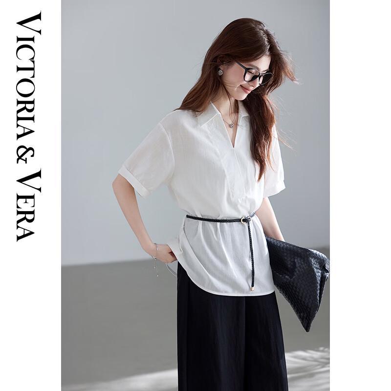 VICTORIA&VERA Women s Tencel Lapel Half-Sleeve Shirt S белый