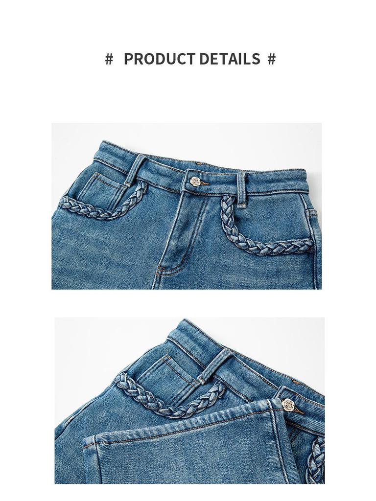 Zhi Zhi Winter Cropped Wide-Leg Fleece Jeans for Petite Women - Thick Plus Velvet Stretch Denim