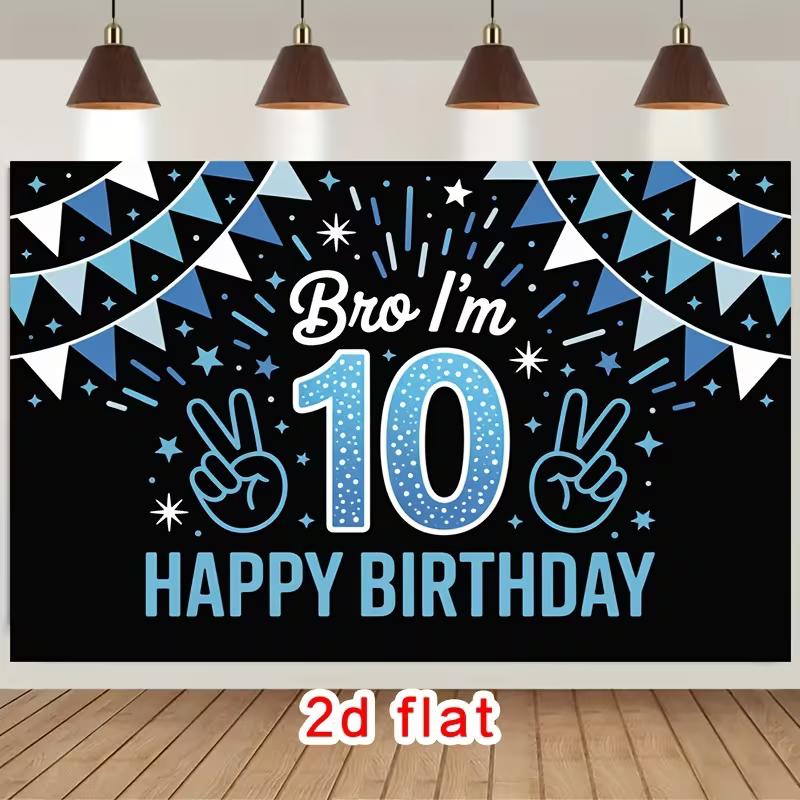 2D 10e Verjaardag Achtergrond voor Jongens Blauwe Ster Slagvlaggen Fotoshoot Achtergrond