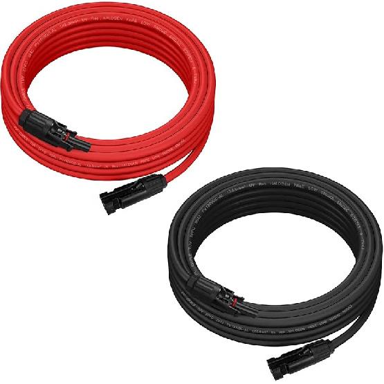 Ansxiy 20 Feet 10AWG Solar Extension Cable with Female and Male Weatherproof Connectors, Solar Panel Cable Wire Adapter Kit Tool (20FT Red + 20FT