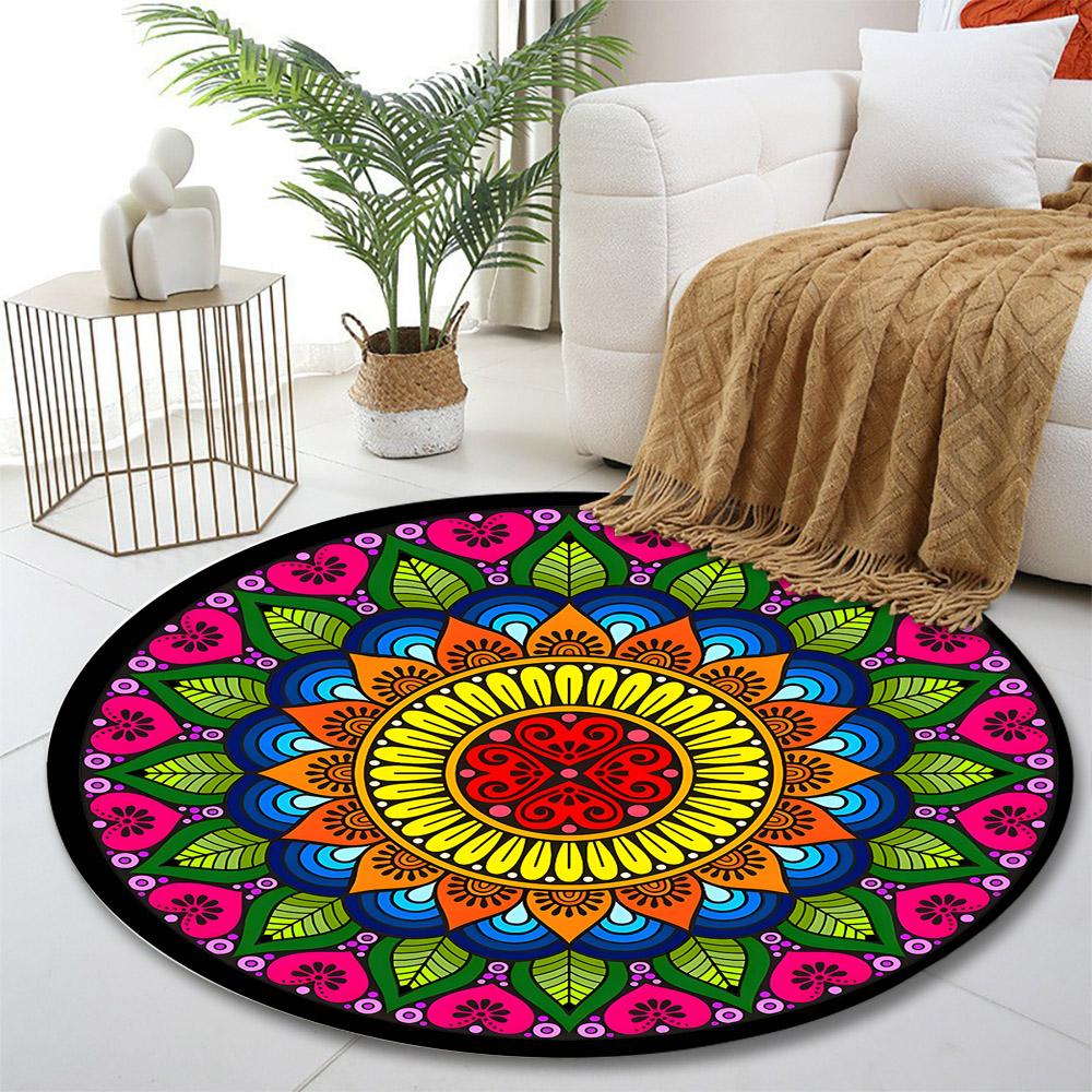 Colorful Mandala Pattern Rug Decor Print round rug, living room, bedroom, playroom carpet, non slip floor mat, gift