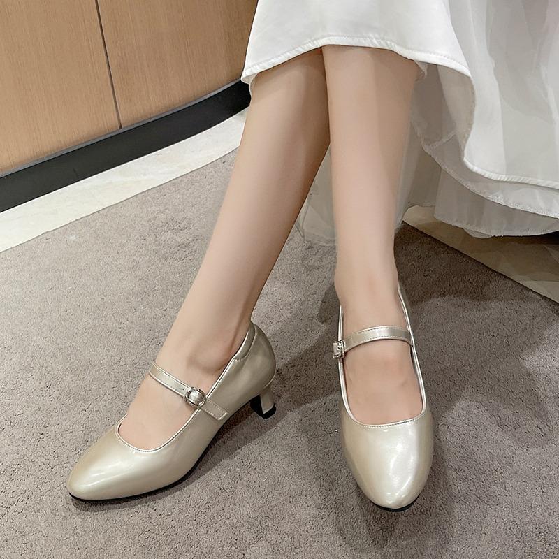 Fashion Mary Jane Women's Shoes 2025 New Summer Foreign Style New Fashionable and Versatile Strap Kitten Heel Shoes
