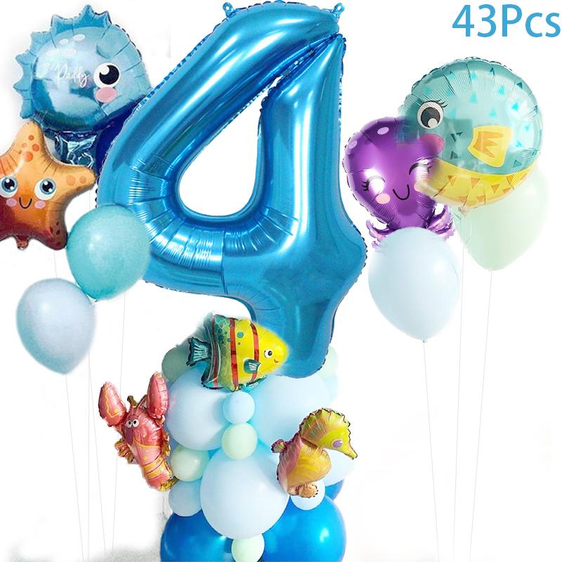 1-9 ani sub mare Balon cu animale de mare Decor de petrecere cu sirenă Baloane cu stele de mare Happy 1 2 3 ani Decor pentru ziua de naștere Lumea oceanului Baby Shower