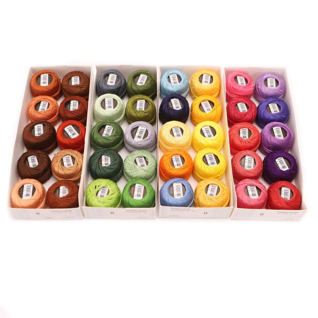 Häkelgarn, Größe 8, doppelt merzerisiert, langstapelige ägyptische Baumwolle, Perlmutt, 70 Farben erhältlich, 10 Knäuel, Schachtel, 43 Yards