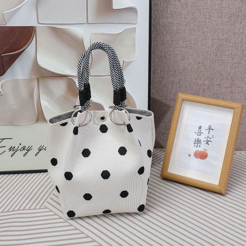 South East Asia Knitted Handbag Geometric Stripe Polka Dot Knitted Large Capacity Handbag Fashion Bucket Bag