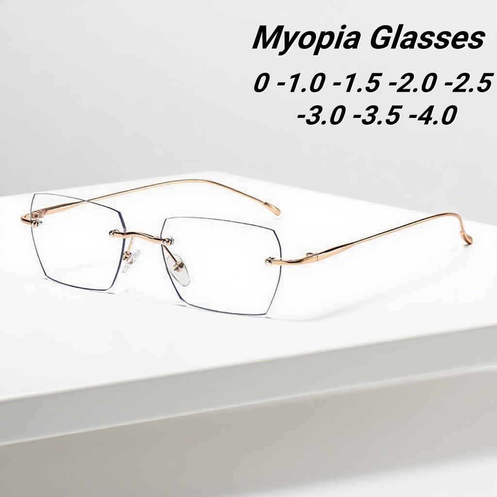 Popular Frameless Elegant Women'S Myopia Glasses Ultra Light Neutral Gold Wire Luxury Small Frame Anti Blue Light Glasses