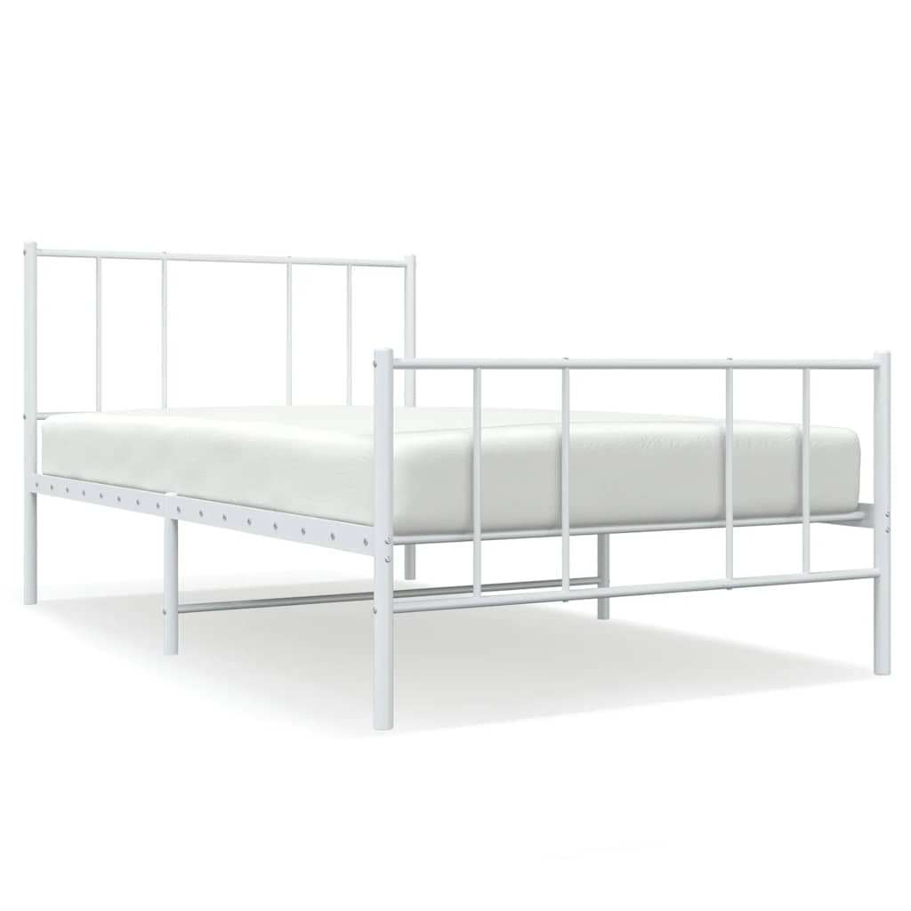 Vidaxl Metal Bed Frame with Headboard and Footboard, White, 100X190 Cm