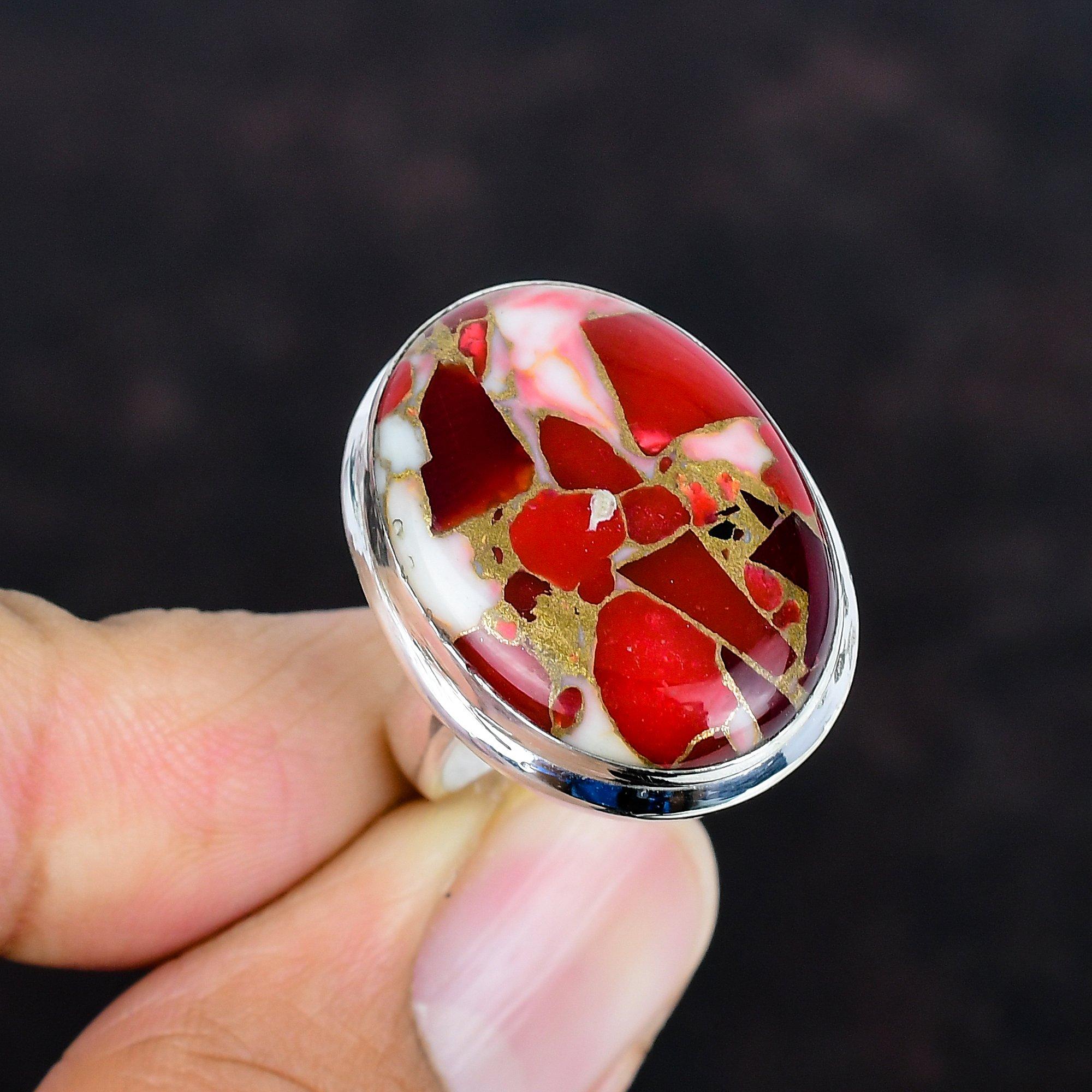 

Kingman red mohave copper turquoise ring 925 sterling silver ring unique jewelry adjustable handmade ring dainty gemstone ring gifts for her Adjustable