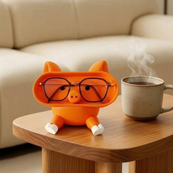 Small Space Saving Container Cartoon Pig Glasses Holder, 3D Printed Phone Stand Desktop Organizer, Bedside Table Accessory Stable Decorative Ornament