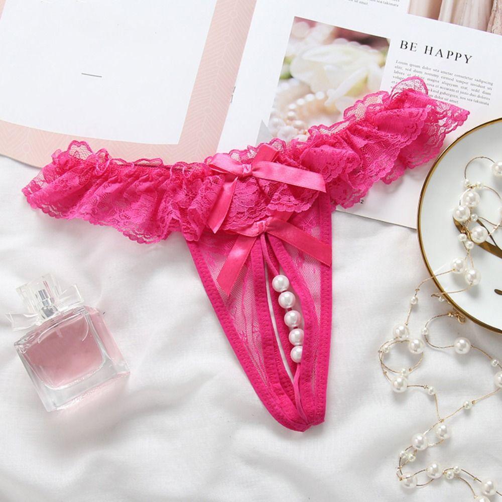 Mesh Hollow Lace Pearl Panties Low Waist See-through Thong Fashion Underwear for Women  Gifts