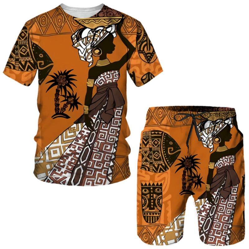 Africké dívky 3D potisk etnický styl dětské soupravy módní trička plážové šortky trička topy vintage chlapci dívky sportovní oblečení obleky