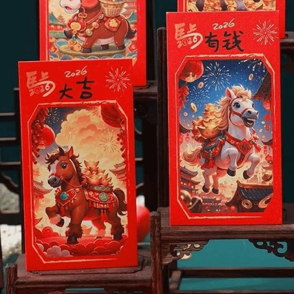 Cartoon New Year Red Envelopes 2026 Horse Year Traditional Money Bag Blessing Chinese Style Hongbao Birthday Celebration