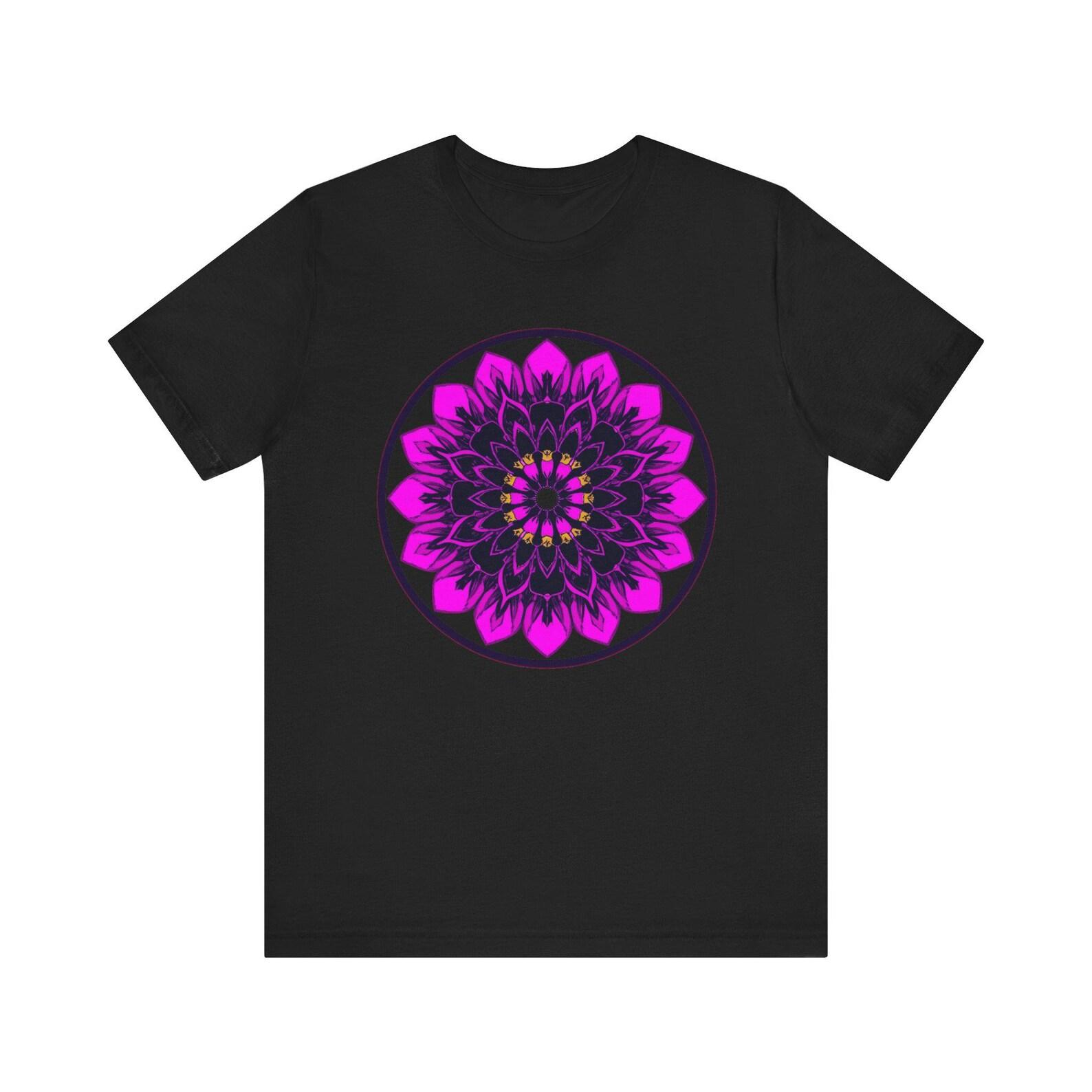 Purple Mandala T-Shirt, Floral Geometric Circle Shirt, Boho Mandala Apparel, Spiritual Graphic Tee, Unique Art Gift S