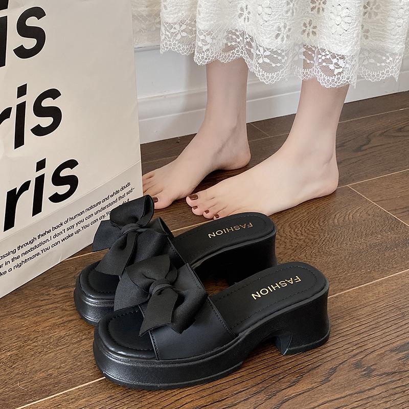 2025 New All-in-one Women's Shoes Platform Slippers Female Summer Wear Bow Flip-flops Increase Fashion Sweet Fairy Wind Slippers