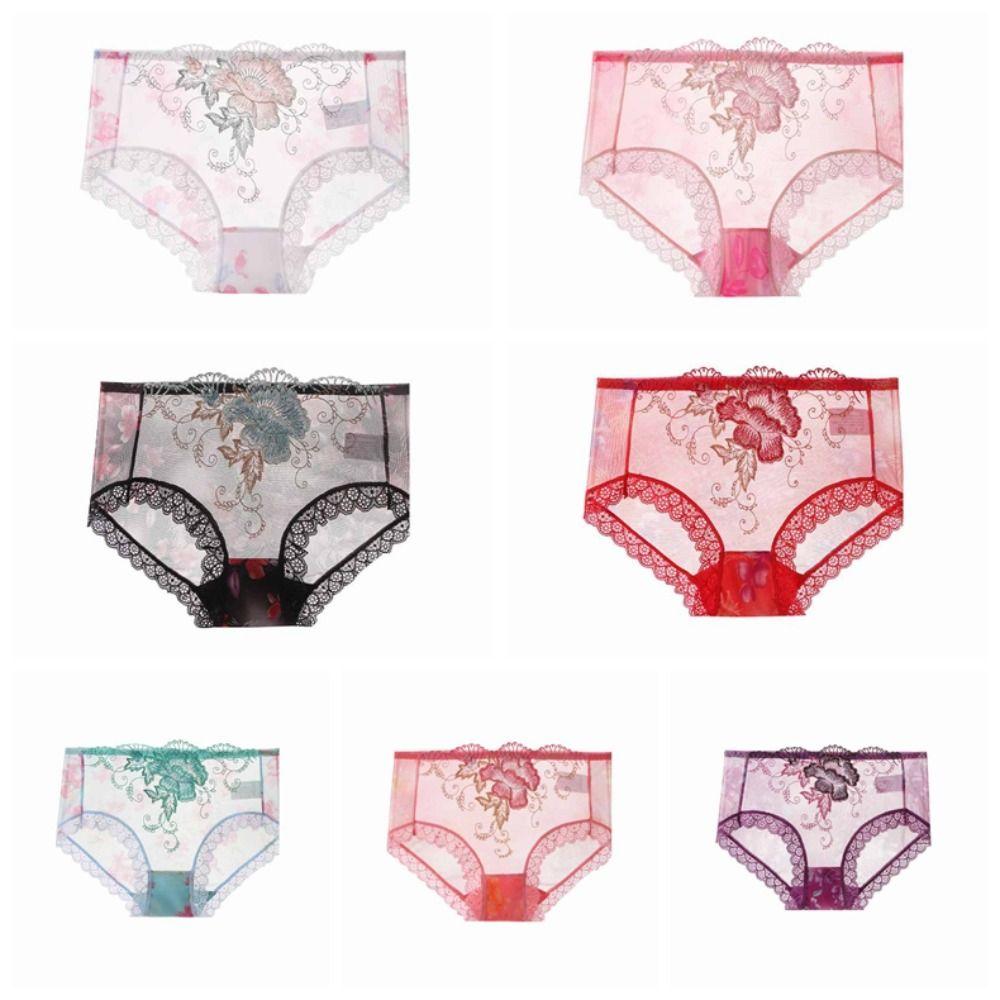 4Pcs Plus Size Lace Flower Underpants Transparent Underwear for Women Lace Seamless Briefs  Gifts