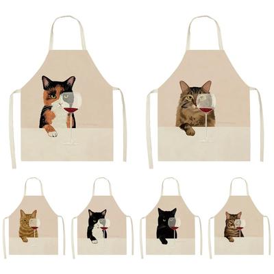 Ladies Men Home Cleaning Baking Cooking Tools Cooking Accessories Kitchen Aprons Linen Cats Wine Aprons