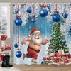 Christmas Theme Shower Curtain Winter Snow Christmas Tree Deer Rustic Wooden Panel Fabric Washable Shower Curtain Bathroom Decor