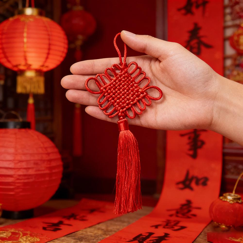 Festive Ornaments Chinese Knot Hanging Decor – Red 5-Piece Set For New Year For Home Entry Festive Display