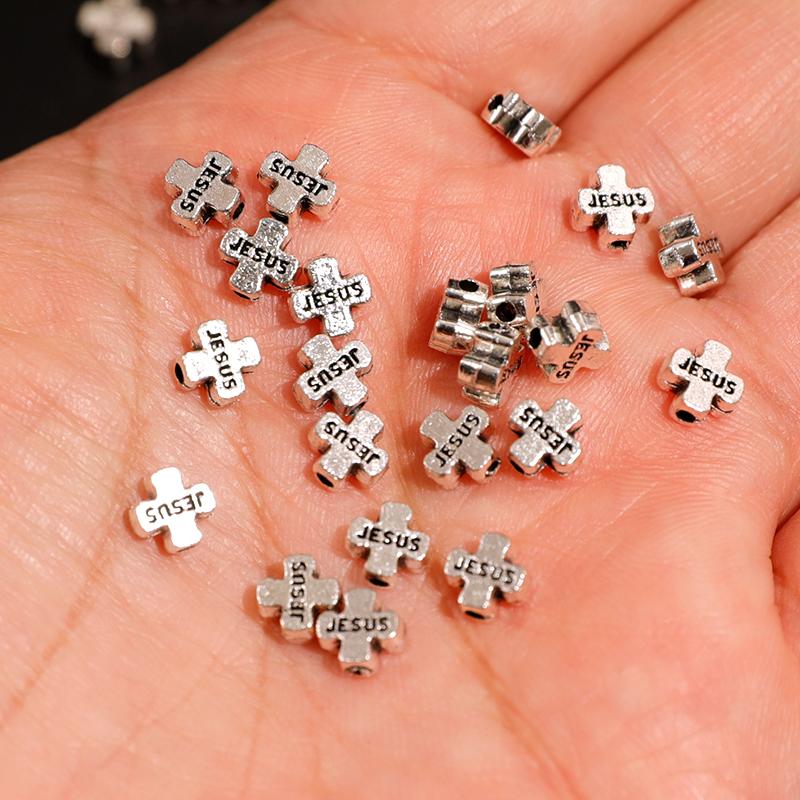 

Хрест Ісуса 6 мм з бісеру для виготовлення браслетів Намисто Цинковий сплав Ювелірні матеріали Аксесуари Католик Християнин 100pcs