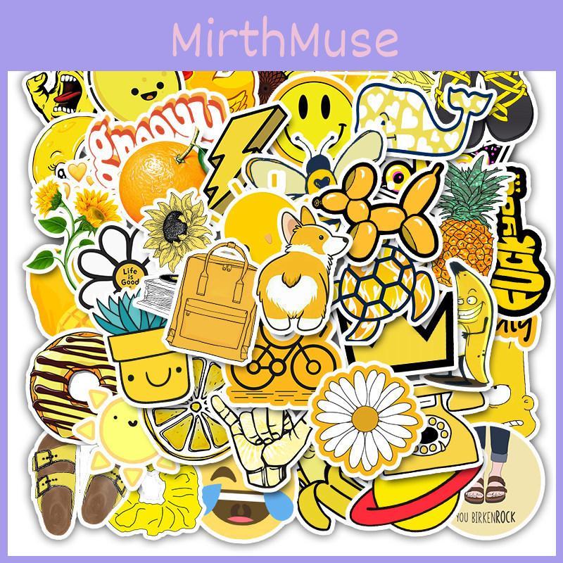 50 Pack Bright Yellow Waterproof Laptop Stickers With Cute Cartoon Designs For Travel