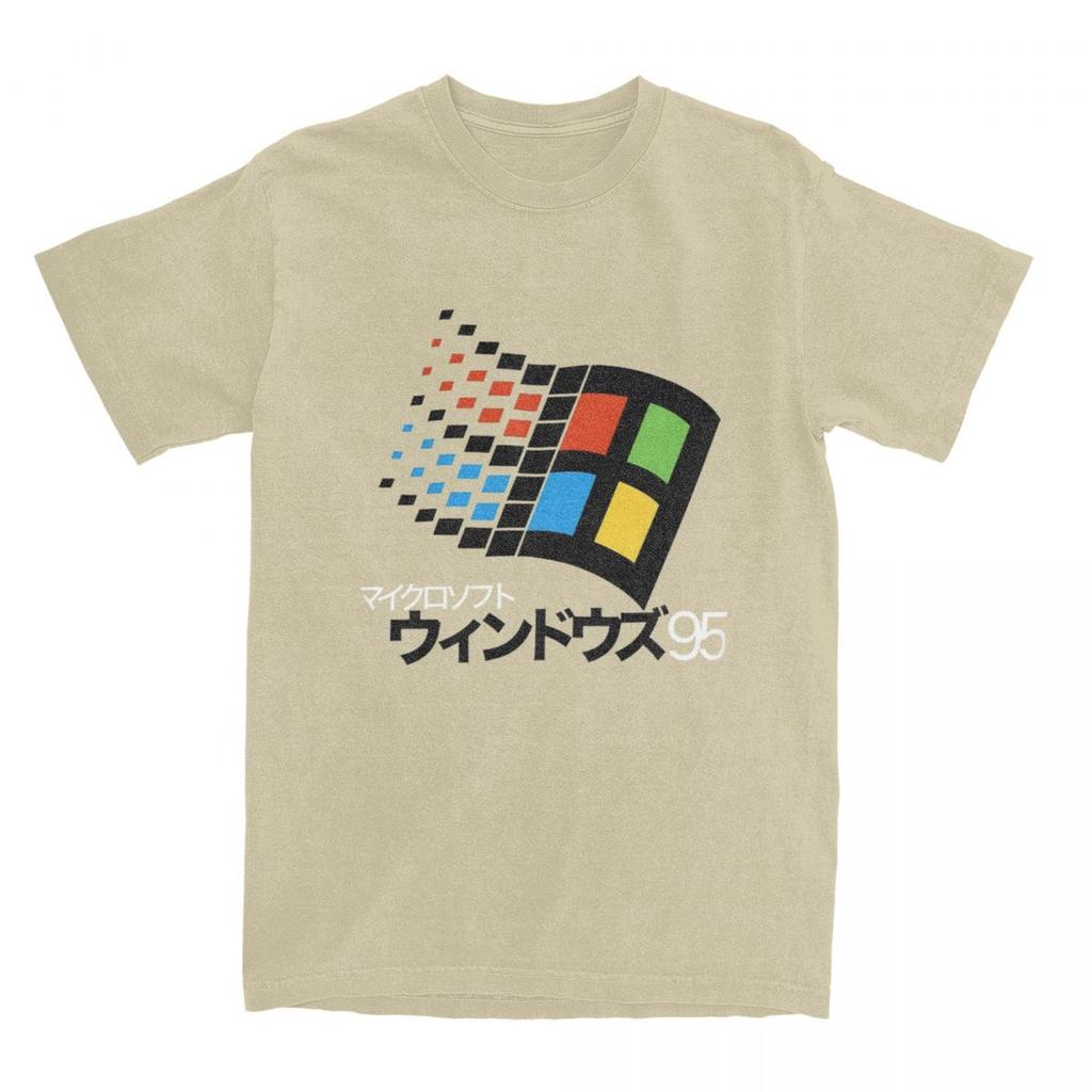 Windows 95 Japanisches Katakana Retro Logo T-Shirt Harajuku T-Shirts Kurzarm Vintage T-Shirt Sommer Baumwolle Übergroße Kleidung