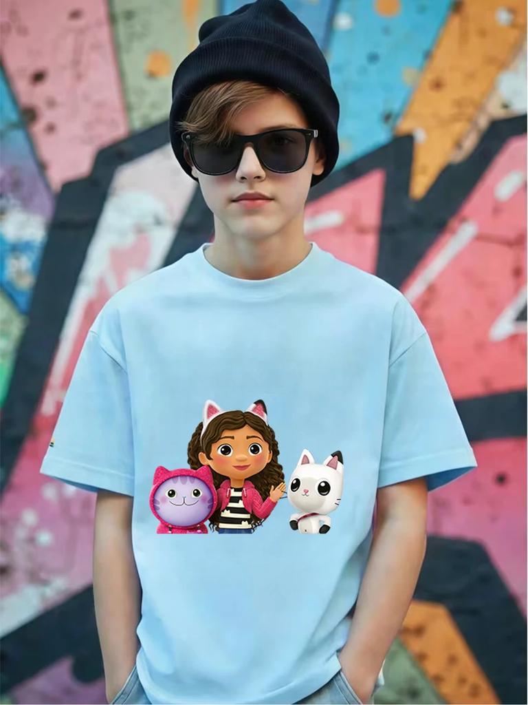 DJ Catnip Gabby's Dollhouse Short Sleeve T Shirt Kids Summer Cute Crewneck Casual Age 3-14
