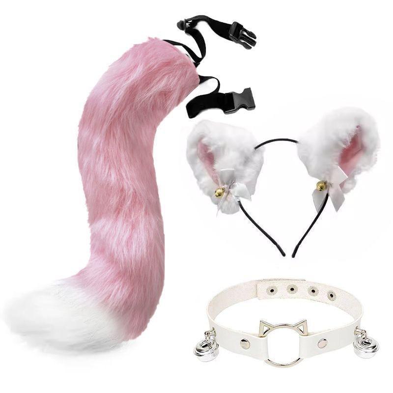 Anime Katzenohr-Haarreif mit Schwanz-Set Cosplay Kostüm Zubehör - Kawaii Tierohren Haarreif mit Abnehmbar für Erwachsene