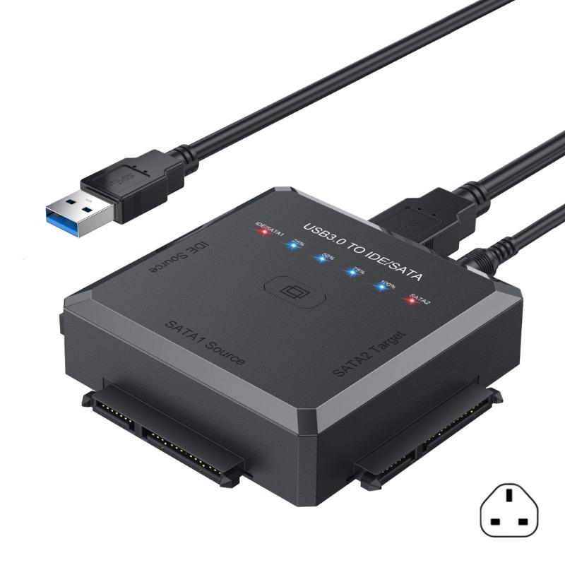 Multifunktions-Festplatten-Schnittstellen-Adapter, USB 3.0 auf SATAs/IDE für 2,5"/3,5" Laufwerke mit One-Touch-Backup, Netzteil im Lieferumfang enthalten