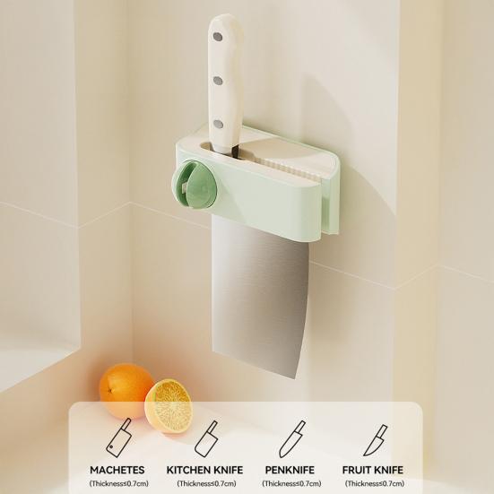 Yousheng Knife Holder with Built-in Sharpener 2-in-1 Wall-Mounted Adhesive Knife Rack Kitchen Cook Knife Holder for Storage And Sharpening