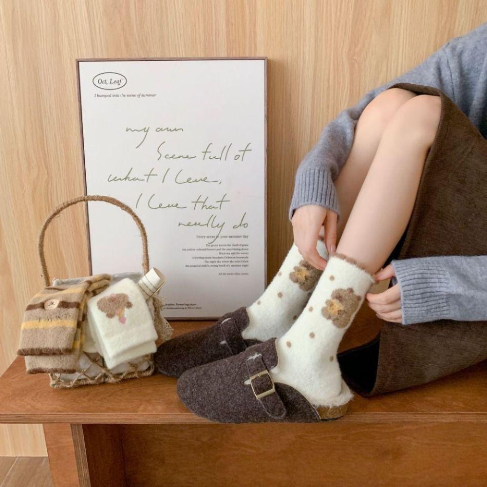 1Pair Soft Capybara Socks Thick Middle Tube Socks Cute Winter Socks  for Woman Girls