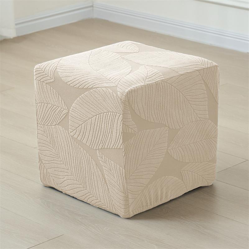 1PC Leaves Jacquard Ottoman Stool Cover Elastic Square Footrest Slipcovers Anti-dust Footstool Pouf Covers for Living Room Hotel