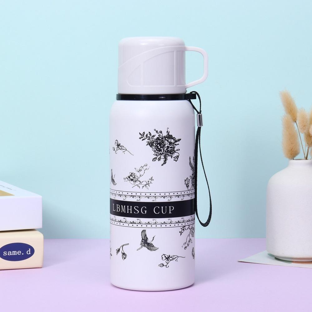 Double Layer Gardenia Thermo Bottle Large-capacity Sports Kettle Vacuum Thermos Cup  Daily Use