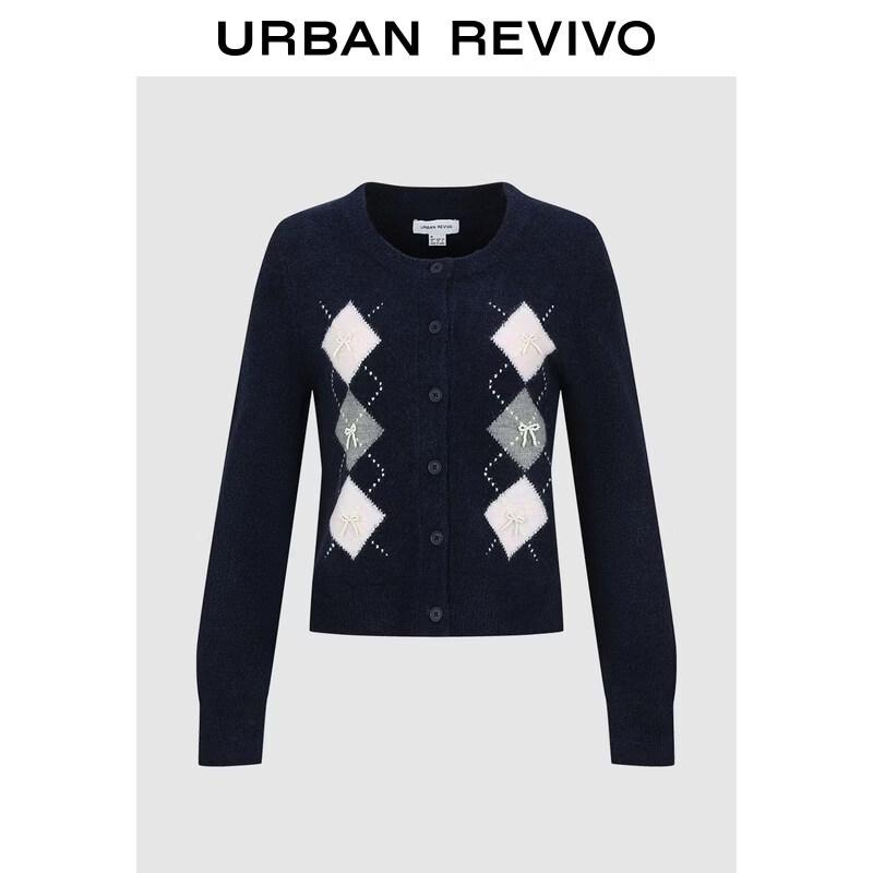 UR2026 Women s Argyle Bow Knit Cardigan S