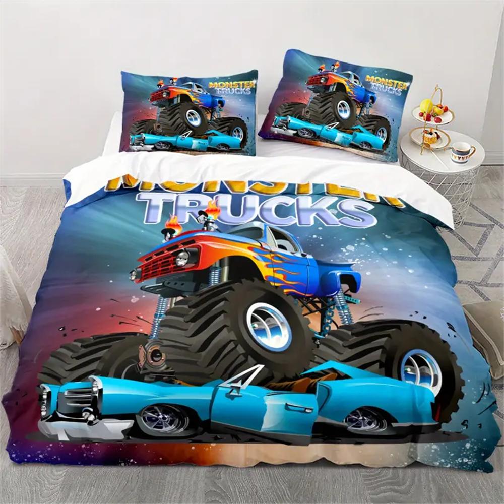 Комплект пододеяльников для автомобиля/грузовика с мультяшным принтом, 3 предмета - Мягкое, дышащее и удобное всесезонное постельное белье с застежкой-молнией