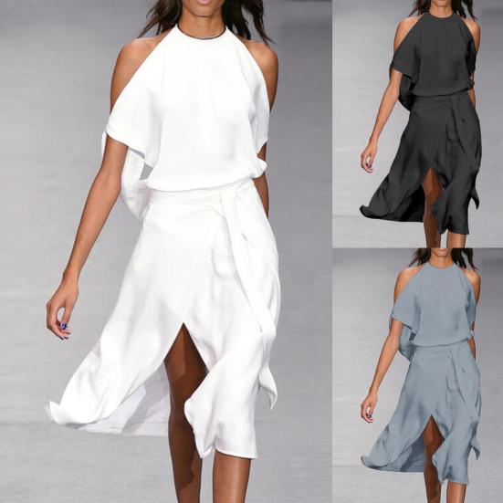 Long Dress Halter Simple Elegant Women Off Shoulder Loose Dress for Work