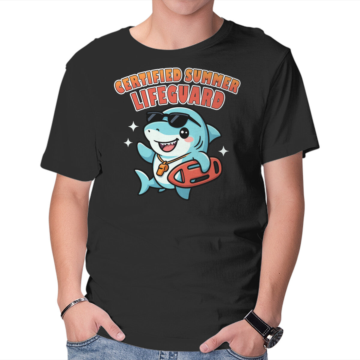 Unisex Crew Neck T-Shirt Certified Summer Lifeguard Graphic Short Sleeve Casual Tee S