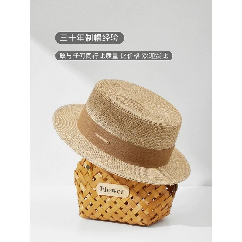 New hat women's spring and summer French flat top top hat British sunshade sunscreen travel seaside show face hat