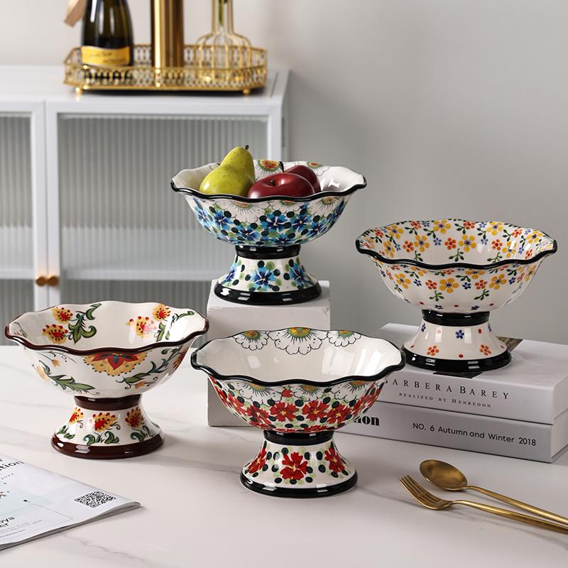 Ceramic High-Footed Fruit Bowl - Luxurious New Home Decor for 2025 Living Room Coffee Table.