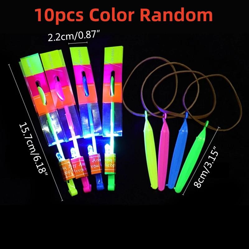Outdoor Flash Rocket Toy Led Lights Glowing Slings Rocket Helicopter Flying Toy Kid's Party Fun Gift Rubber Band Ejector Toys