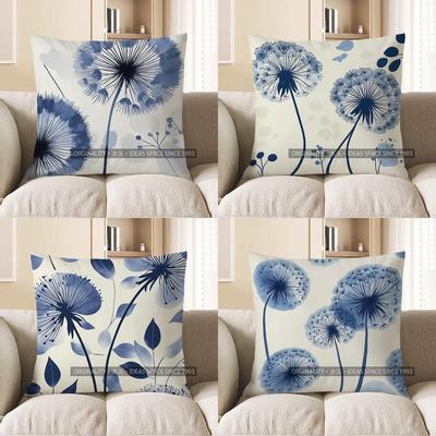 Home Decor Blue Dandelion Pattern Decorative Pillow Cover Pattern Cushion Cover Suitable For Sofa Bedroom Car Pillow Cover