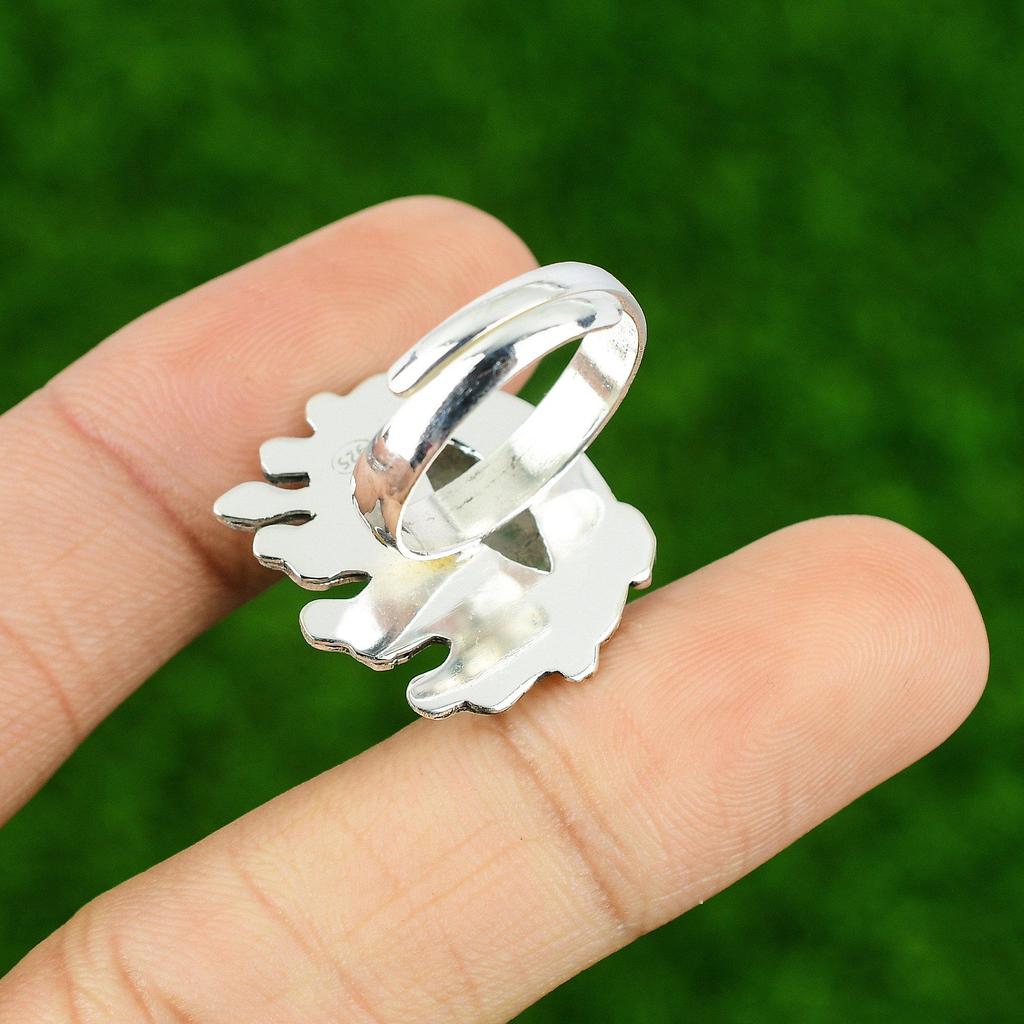 Natural Rainbow Moonstone Multi Stone Adjustable Ring 925 Silver For Girls