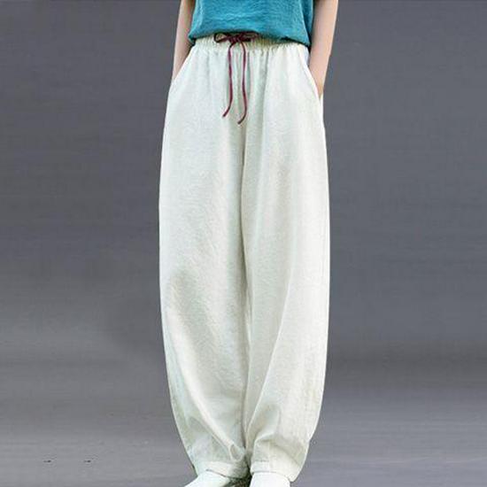 

Women s High Waist Linen Wide-Leg Pants - Retro Style, Loose Fit, Casual Cotton for Spring 4XL fits 180-205 jin