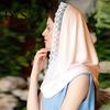 Breathable Summer Headscarf Hooded Lightweight Gauze Fabric Sun Protection Turban Windproof Spring Scarf Hat with Lace Embroidery Commuting Head Wrap