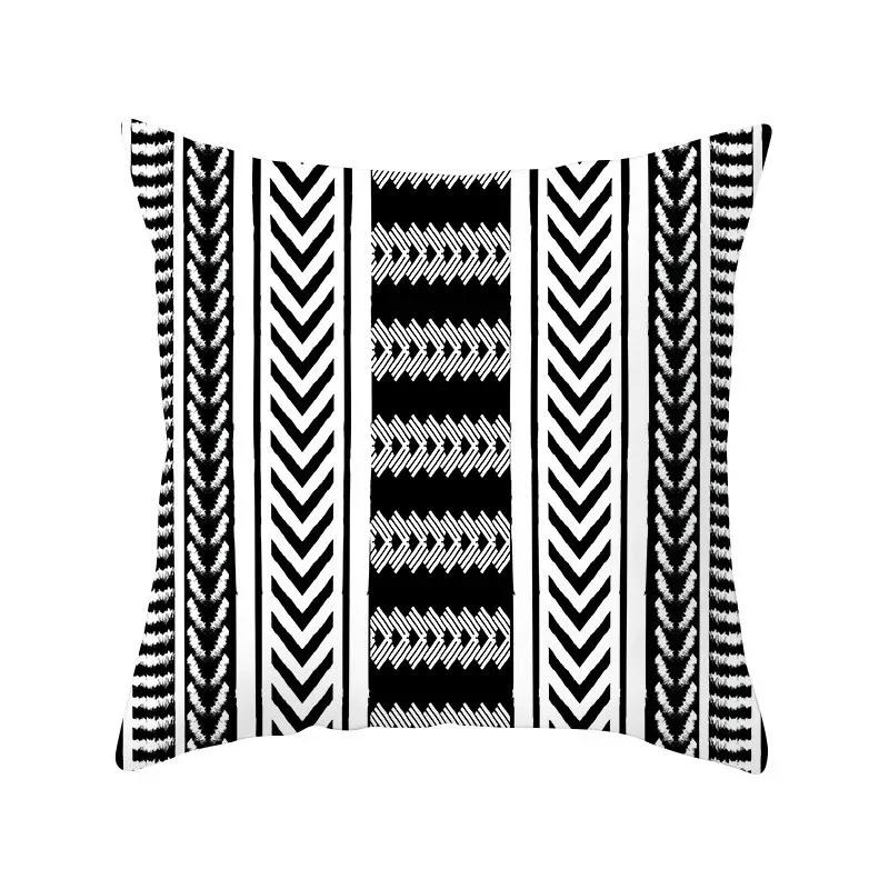 Black White Geometric Pattern Cushion Cover Polyester Sofa  Upholstery Pillowcase Home Decor
