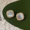 Korean light luxury high-end small fragrant wind stud earrings women's fashion square opal earrings mosquito coil disc earclips without earholes