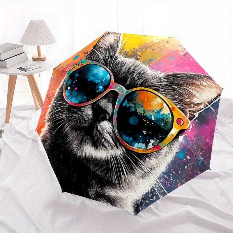 

1pc Colorful Cat Glasses Automatic Opening and Closing Umbrella, Lightweight 3-Fold, With Cute Cartoon Characters, Suitable for Home, Outdoor and Dail