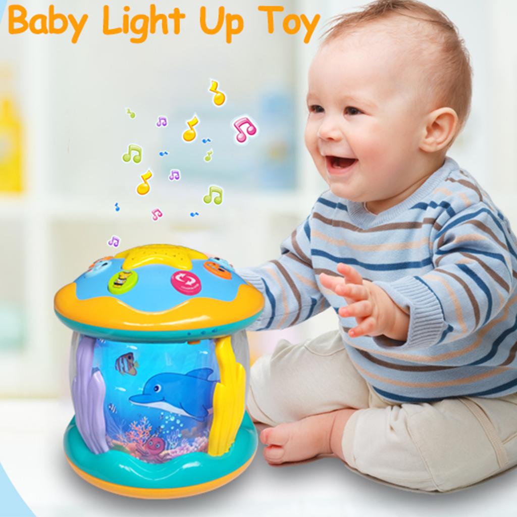 Kids' Music Game Drum With Ocean Projection Lamp, Interactive Toy For Crawling And TummyTime Development