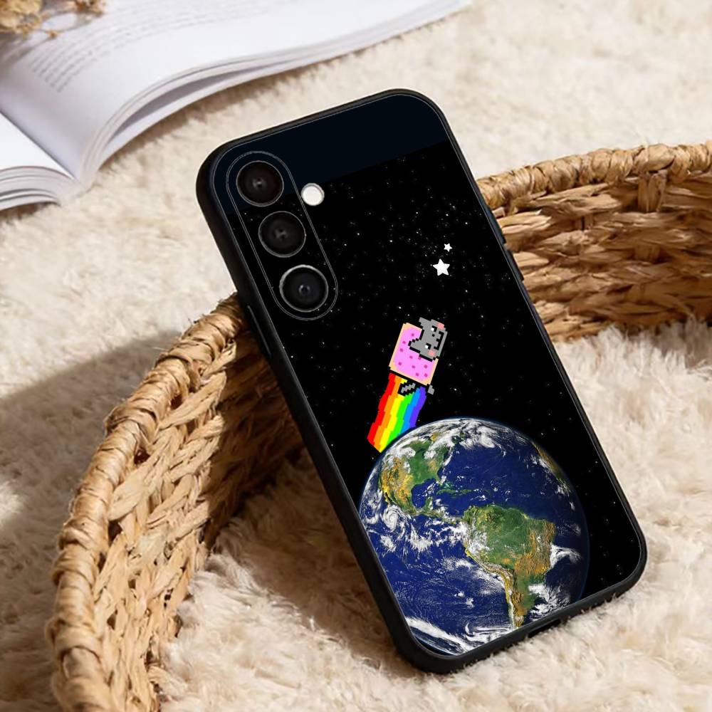 

Cute N-Nyan Cat Phone Case For Samsung Galaxy A20,21s,22,31,32,52,53,72,73,80,91 Soft Black Shell Samsung a52